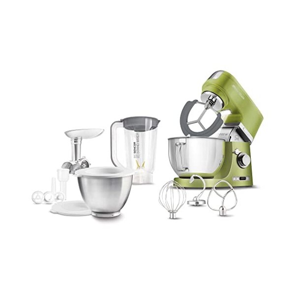 Sencor Robot Pâtissier multifonctions, Robot de Cuisine Robust full metal, Moteur 1000W Surpuissant, avec Éclairage Led, fonc