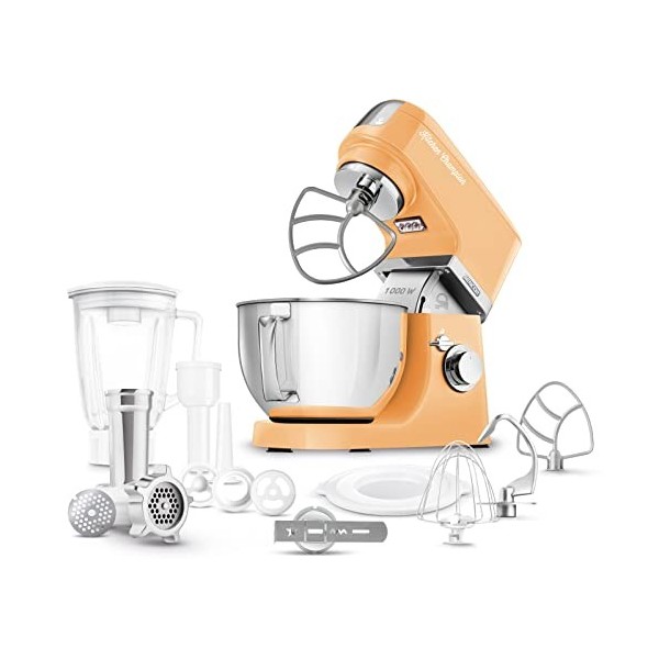 Sencor STM 6353OR Robot Multifonctions 1 000 W Robot Pâtissier, Blender Professionnel 8 Vitesses Fonction PULSE Bol dAcier I