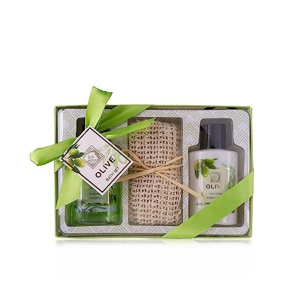 Accentra - Set de douche pour femme - Olive dans une jolie boîte cadeau - Kit de soin 3 pièces avec gel douche, lotion pour l