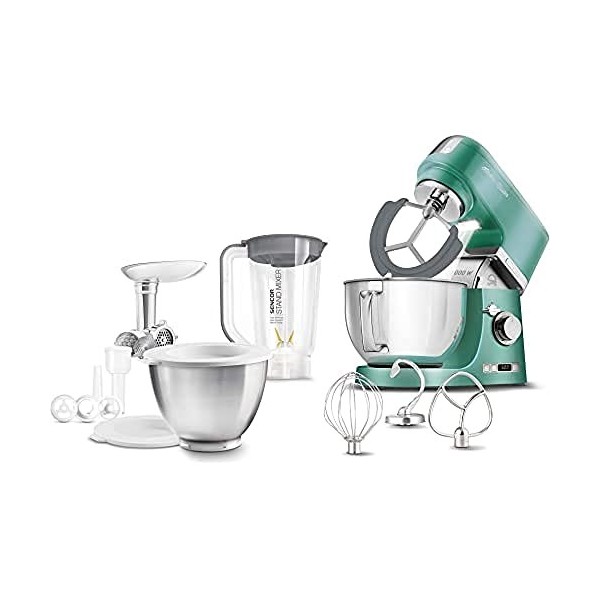 Sencor Robot Pâtissier multifonctions, Robot de Cuisine Robust full metal, Moteur 1000W Surpuissant, avec Éclairage Led, fonc