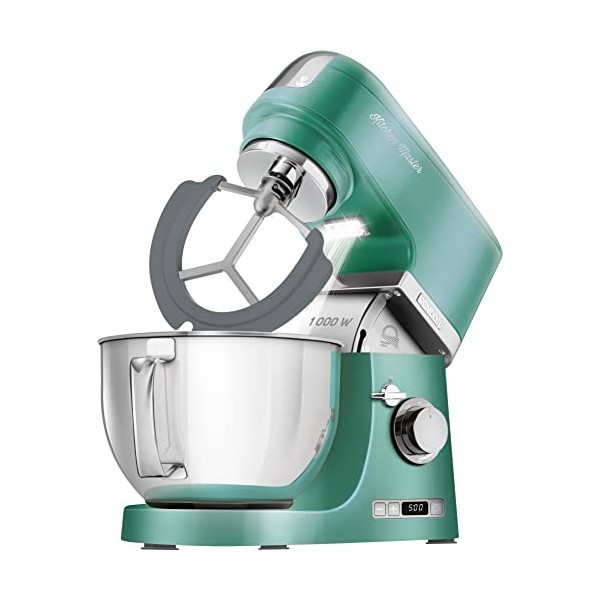 Sencor Robot Pâtissier multifonctions, Robot de Cuisine Robust full metal, Moteur 1000W Surpuissant, avec Éclairage Led, fonc