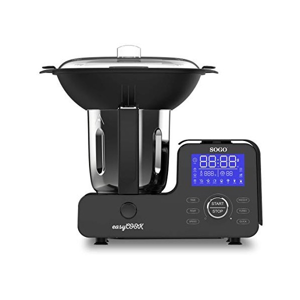 SOGO Easy Cook BAT-SS-14555 Robot DE COCINA MULTIFUNCION 500W Motor 1000W CALENTAMIENTO , Acier Inoxydable, 4 liters, Noir