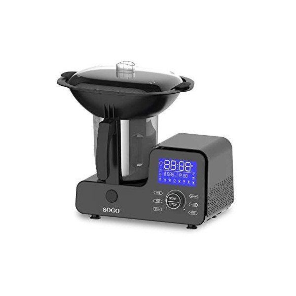 SOGO Easy Cook BAT-SS-14555 Robot DE COCINA MULTIFUNCION 500W Motor 1000W CALENTAMIENTO , Acier Inoxydable, 4 liters, Noir
