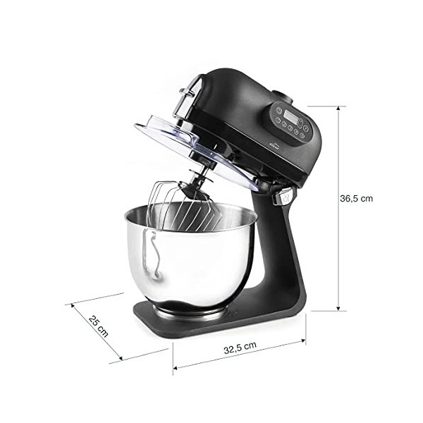 Lacor 69583 Mixeur électrique Delicy, Pan, Robot de cuisine pétrisseur, 5 vitesses, panneau de commande manuel, acier inoxyda