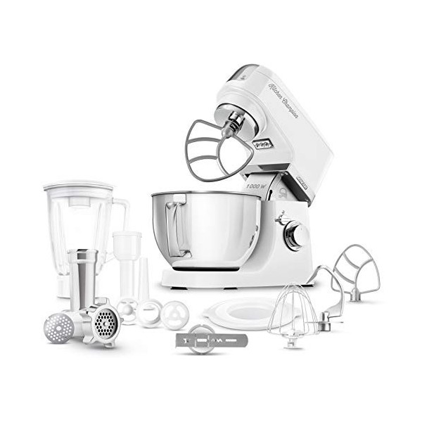 Robot Culinaire Robuste Entièrement en Métal, 1000 W, Blanc