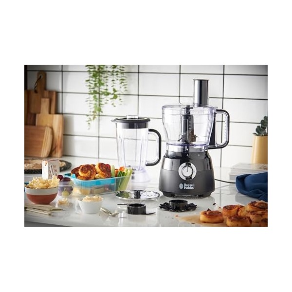 Russell Hobbs Robot Cuisine[Multifonction: Hâche, Mixe, Broie,Tranche, Râpe, Pétrit, Bat] Noir mat 2 vitesses+fonction Pulse