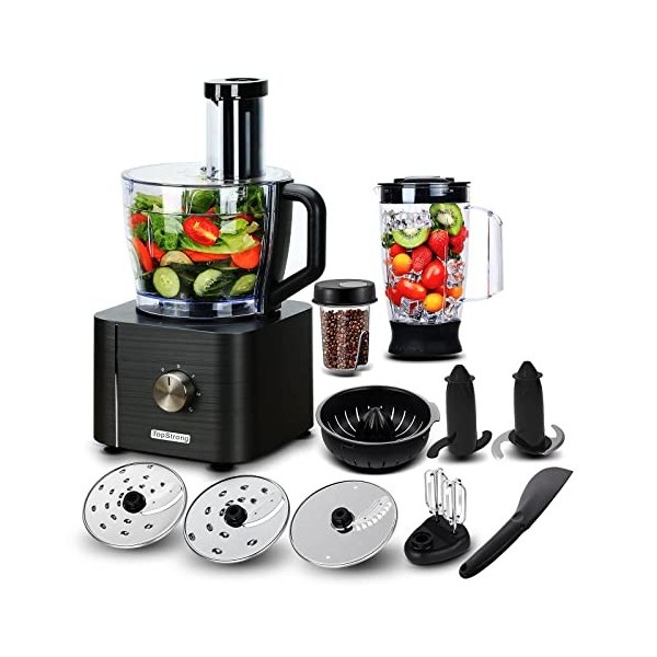 TopStrong Robot Cuisine Multifonction,1100W Robot Multifonction,11 en 1 Robot Culinaire inclus Hachoir, Crochet Pétrisseur,Mi