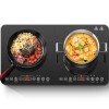Aobosi Double plaque à induction avec panneau en cristal noir fin, contrôle indépendant, cuisinière à induction avec 10 régla