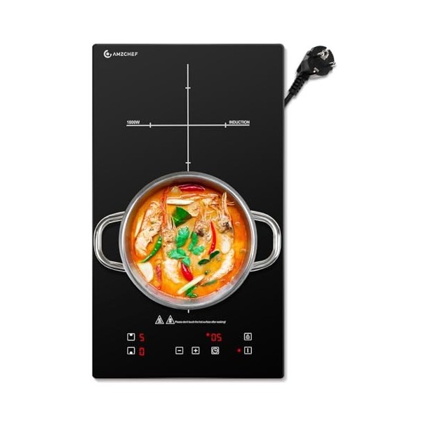 AMZCHEF plaque induction 2 feux, plaque à induction encastrable avec 10 niveaux de puissance, 93% defficacité thermique, com