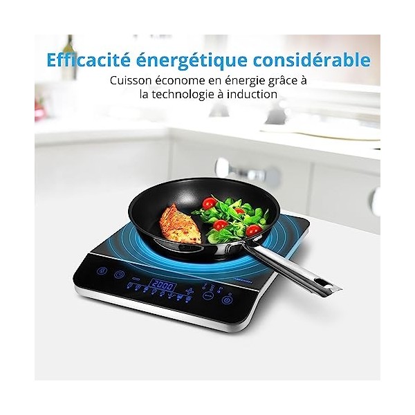 MEDION Plaque de cuisson à induction, 2000 Watt, Plage de température 60-240°C, 8 programmes automatiques, 10 niveaux de puis