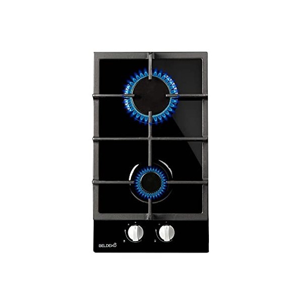 BELDEKO - Plaque de cuisson Gaz verre noir 2 feux - 4000W - Gaz ville et bouteille
