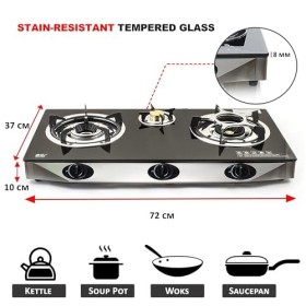 NJ NGB-S3 Réchaud a Gaz Intérieur - 3 Feux Plaque de Cuisson Portable