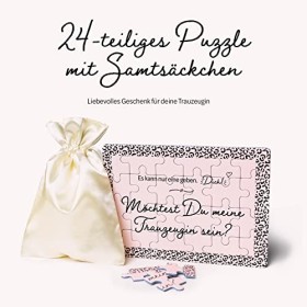 Puzzle de 24 pièces - Idée cadeau surprise pour invitation de mariage, fiançailles, avec pochette en satin