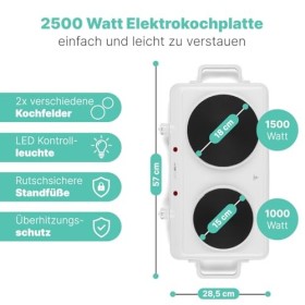 Clatronic® double plaque de cuisson pour le camping, la cuisine ou le bureau | 2 plaques Ø env. 180mm & 150mm | thermostat ré