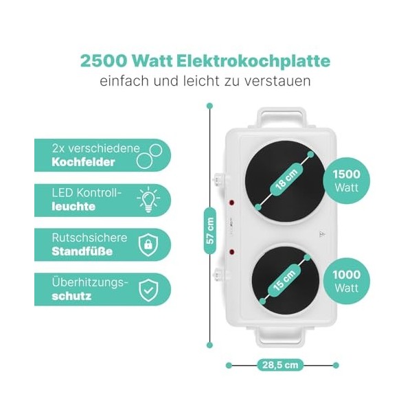 Clatronic® double plaque de cuisson pour le camping, la cuisine ou le bureau | 2 plaques Ø env. 180mm & 150mm | thermostat ré