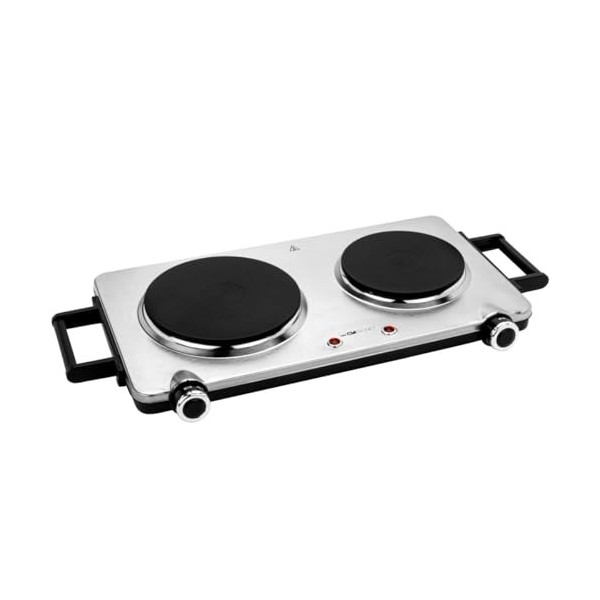 Clatronic Double plaque de cuisson DKP 3668 E, pour le camping, la cuisine ou le bureau, deux plaques de cuisson, thermostats