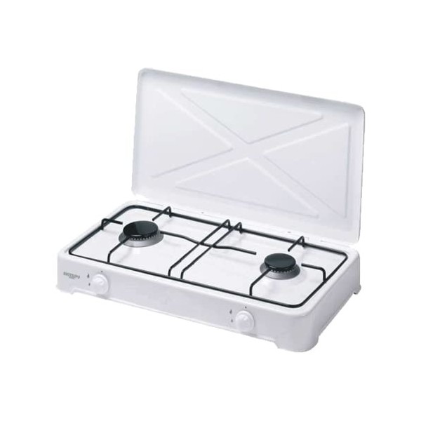 Bastilipo Cocina de gas esmaltada, 2 fuegos, color blanco,quemadores desmontables, tapa protectora - Modelo: CG-200