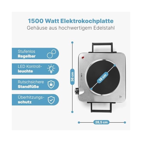 Clatronic® Plaque de cuisson électrique de 1500 W | Une plaque de cuisson pour la cuisine, le bureau ou le camping | Plaque d