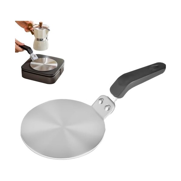 YOYIAG Diffuseur de chaleur en acier inoxydable : plaque dadaptation à induction avec poignée anti-brûlure amovible, plaque 