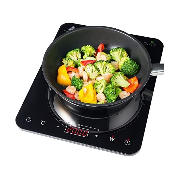 Plaque à Induction, Plaque Induction Portable 2000W, Surface en Verre Cristal Noir, 10 Niveaux de Puissance, 10 Réglages de T