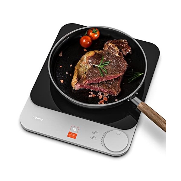 TOKIT Plaque de Cuisson Induction Portable 16mm Ultra-mince - Plaque de Cuisson Electrique 9 Niveaux de Chaleur 2100W, NFC Re