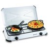 KEMPER - Réchaud gaz portable 2 feux 2600W Blanc laqué Couvercle Plaque de cuisson