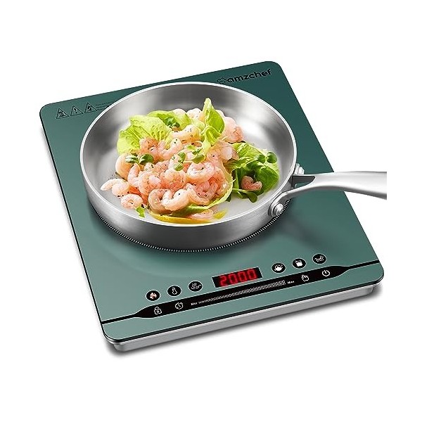AMZCHEF Plaque de cuisson à induction simple 2000 W Plaque à induction portable avec fonctionnement silencieux, 9 niveaux de 