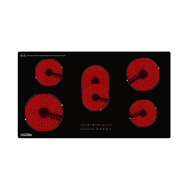 COVERCOOK Plaque de cuisson Vitrocéramique 90 cm - Encastrable- table de cuisson électrique à 5 Foyers - 8400W - zone de cuis