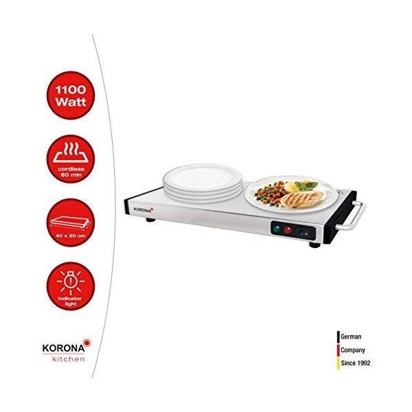 Korona 59500 Plaque chauffante 1100 W max. pour garder les aliments au chaud | Utilisable sans fil | 40 x 20 cm