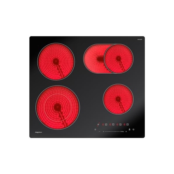 magicplux Plaque Vitrocéramique 4 Feux Encastrable, 7200W Plaque de Cuisson électrique, Zones Duales et Ovales, 15 Niveaux de