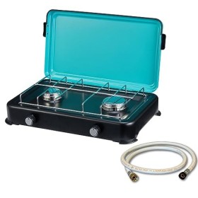 INTEC - Plaque de cuisson gaz 2 feux 2350W Cuisinière à gaz portable, Plaque à gaz Butane/Propane Bruleurs inox tuyau gaz