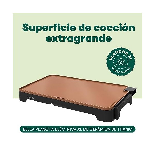 BELLA Plaque de cuisson électrique XL en céramique et titane, peut cuire 15 œufs à la fois, revêtement antiadhésif, grande su