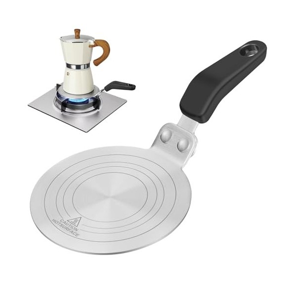 Esilihom Plaque convertisseur de plaque à induction, plaque à induction à moka de 13 cm avec poignée résistante à la chaleur,