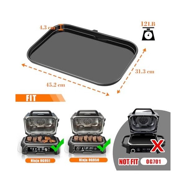 GFTIME Plaque de cuisson en fonte pour Ninja Woodfire Pro XL, série OG800 et OG900 OG850/OG901 , plaque de cuisson plate de