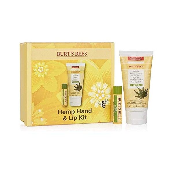 Burts Bees Coffret Cadeau Kit Mains Et Lèvres Au Chanvre, 2 Soins Hydratants - 1 Baume À Lèvres Au Chanvre 4,25 G , 1 Crème