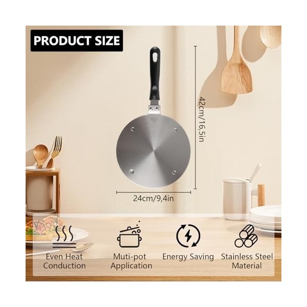 APACALI Adaptateur Plaque Induction, 24cm Adaptateur Induction Disque Plaque avec poignée et Base séparables, Induction Hob H