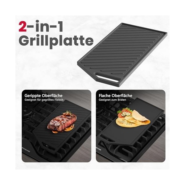 GASLAND GD-S20C Plaque de grill, poêles à griller pour cuisinières à gaz, fonte, protection contre la rouille, accessoire, pl