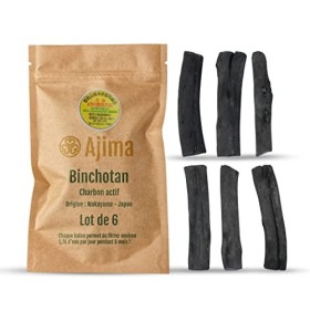 Ajima Binchotan Charbon Actif Eau - Baton de Charbon Bio Purificateur deau Naturel x6 - Chaque Baton Filtre Environ 1.5 L - 