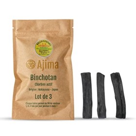 Ajima Binchotan Charbon Actif Eau - Baton de Charbon Bio Purificateur dEau Naturel x3 - Chaque Baton Filtre Environ 1.5 L - 