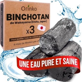 ORINKO Binchotan de Kishu x3 75 g, 25 g x3 , Purificateur dEau Puissant, Charbon Actif en Chêne Ubame de Wakayama, Traditio