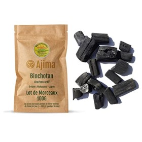 Ajima Binchotan 100G Morceaux - Purificateur deau Végétal Naturel - Charbon Actif Bio pour Eau - Bois de Chêne Vert Japonais