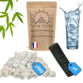 pack 100 perles de céramique et 1 charbon Binchotan Bio purificateur deau naturel robinet pour le calcaire économique et eco