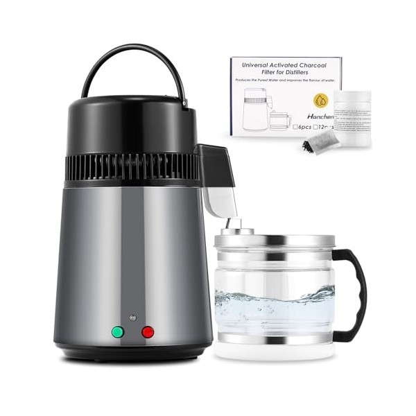 Hanchen Distillateur Deau en Acier Inoxydable 304 750W Machine à Eau Distillée Conception à Double Bouton Purificateur Deau
