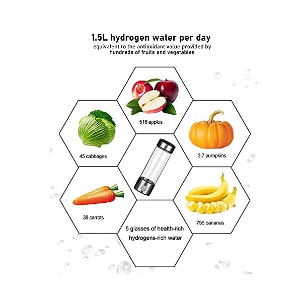 Générateur dhydrogène Riche Loniseur Deau Hydrogène 450ML, Machine Alcaline Dioniseur deau Avec Portable Rechargable, Gén