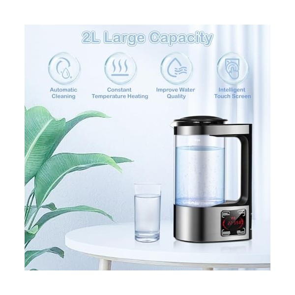 Zilchx Machine à eau hydrogène, générateur deau hydrogène de 2 L avec écran LED, machine ioniseur deau portable, bouteille 
