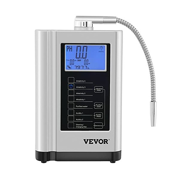VEVOR Ioniseur dEau PH 3,5-10,5 Purificateur dEau à lAcide Alcalin ORP +500 à -550 mV Électrolyseur Électrode 5 Plaques 7 
