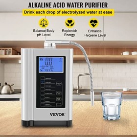 VEVOR Ioniseur dEau PH 3,5-10,5 Purificateur dEau à lAcide Alcalin ORP +500 à -550 mV Électrolyseur Électrode 5 Plaques 7 