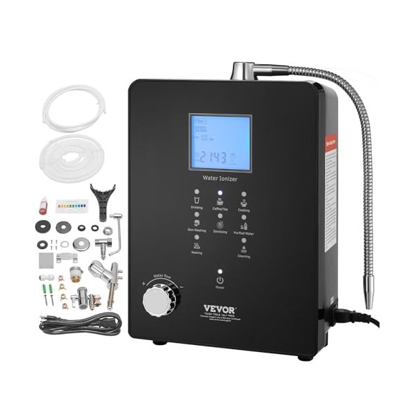 VEVOR Ioniseur dEau PH 3-11,2 Purificateur dEau à lAcide Alcalin ORP +500 à -800 mV Électrolyseur Électrode 9 Plaques 6 Ré