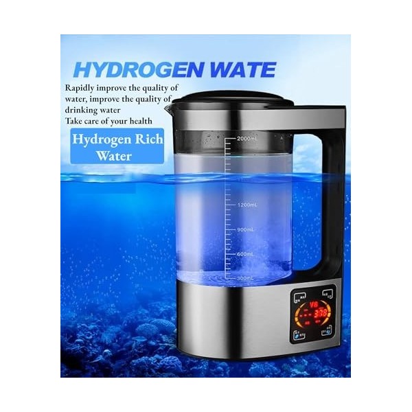 Sxhlseller Générateur deau hydrogène de 2 L, machine à eau hydrogène SPE PEM, machine à eau portable à température constante