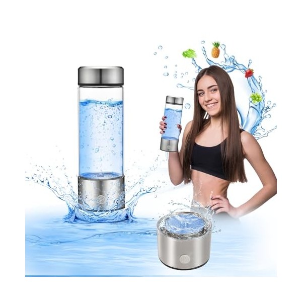 Générateur de bouteille deau à hydrogène 3 en 1 – Purificateur deau portable de 450 ml, eau Kangen, bouteille deau hydrogé